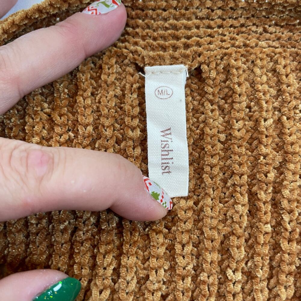 Wishlist Scalloped Pointelle Chenille Sweater Rust Brown M/L Women's - Picture 3 of 7